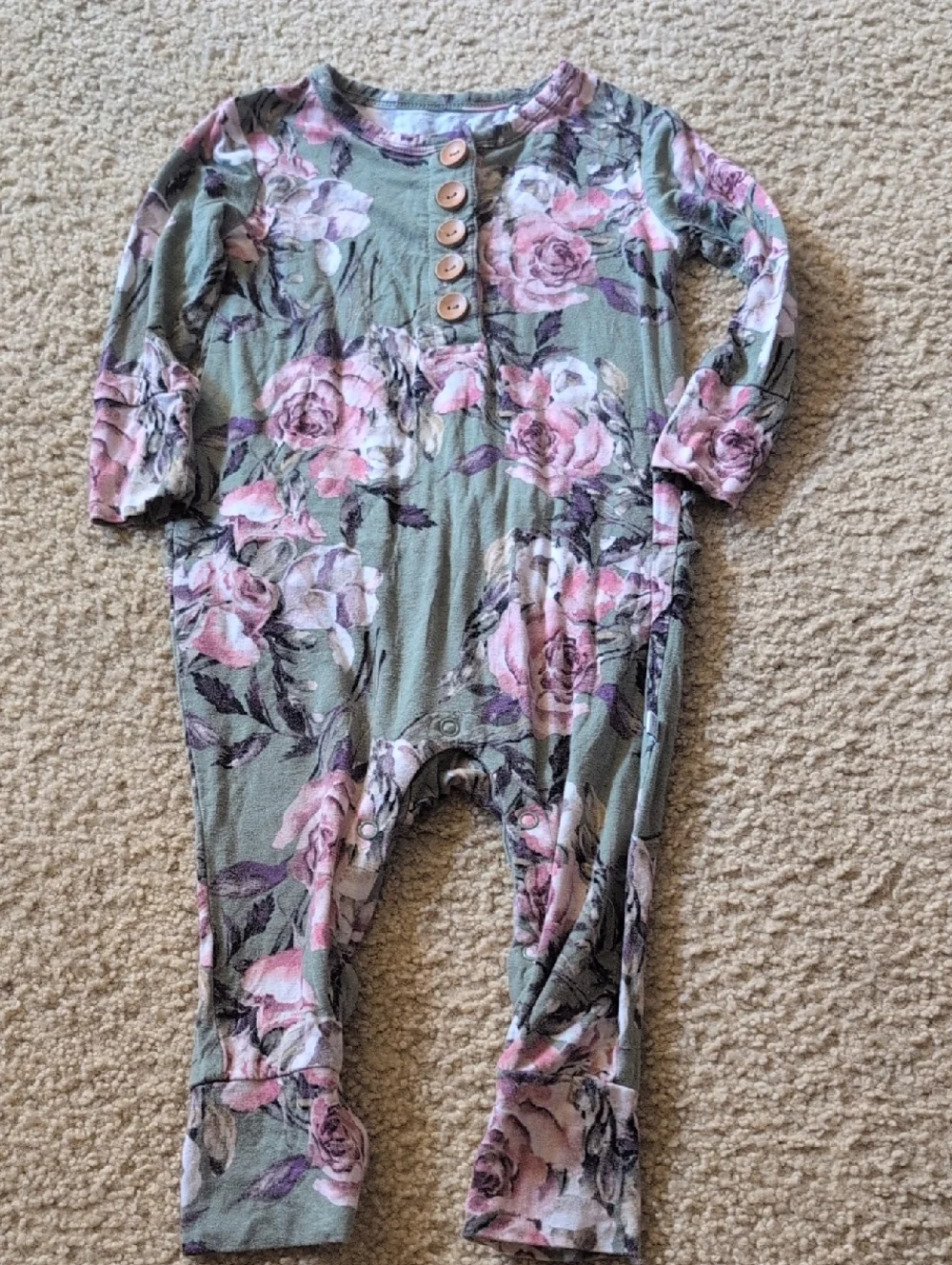 Posh Peanut Floral Knit Romper in Sage Green & Pink Roses
